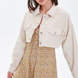 Forever 21 Cream Cropped Frayed Corduroy Jacket